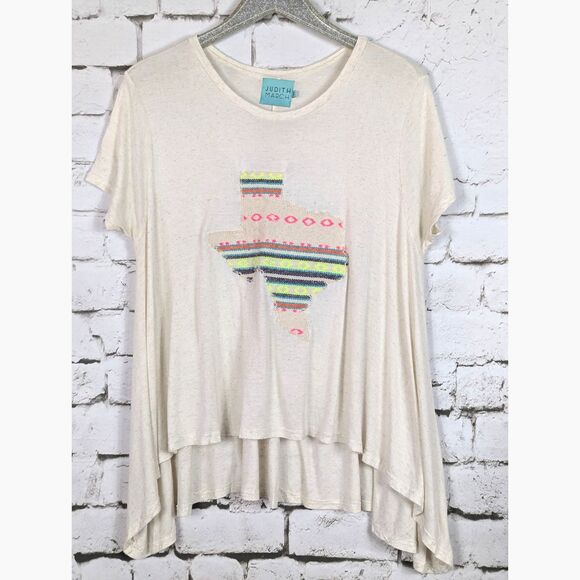 JUDITH MARCH Boho Beachy Linen-Blend Texas Zarape Blanket Shark Bite Tee Small - Picture 1 of 6